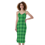 Shamrock Green Plaid Pattern Print Slim Fit Midi Cami Dress