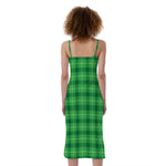 Shamrock Green Plaid Pattern Print Slim Fit Midi Cami Dress