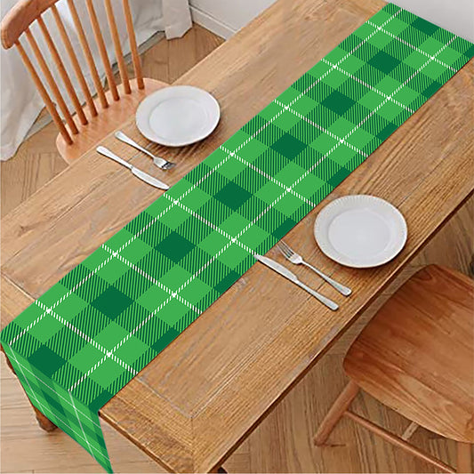Shamrock Green Plaid Pattern Print Table Runner