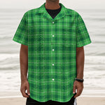 Shamrock Green Plaid Pattern Print Textured Short Sleeve Shirt
