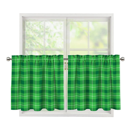 Shamrock Green Plaid Pattern Print Tier Curtains