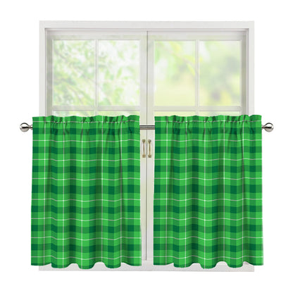 Shamrock Green Plaid Pattern Print Tier Curtains