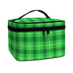 Shamrock Green Plaid Pattern Print Travel Makeup Bag