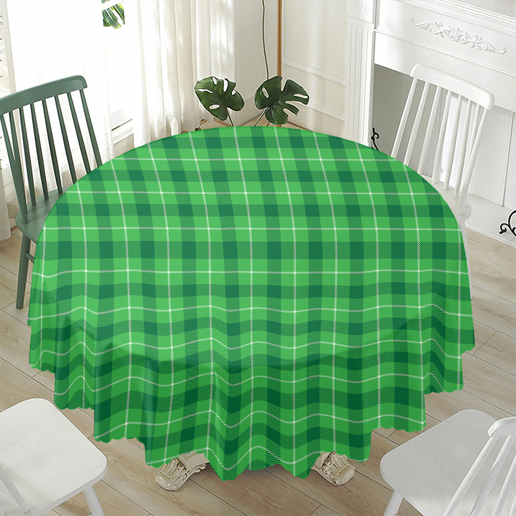 Shamrock Green Plaid Pattern Print Waterproof Round Tablecloth