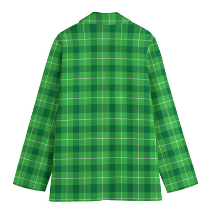 Shamrock Green Plaid Pattern Print Women's Blazer