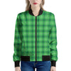Shamrock Green Plaid Pattern Print Women's Bomber Jacket