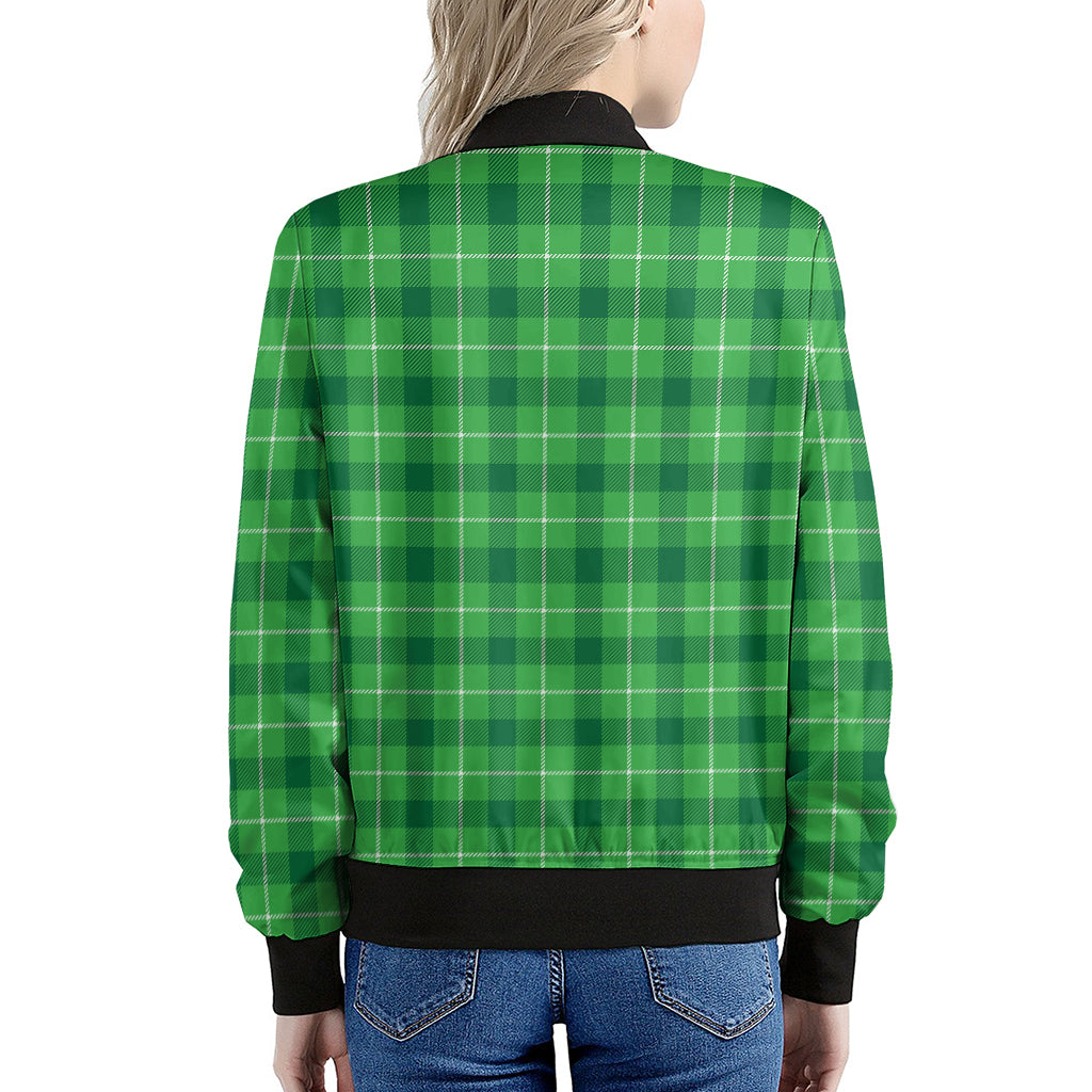 Shamrock Green Plaid Pattern Print Women's Bomber Jacket
