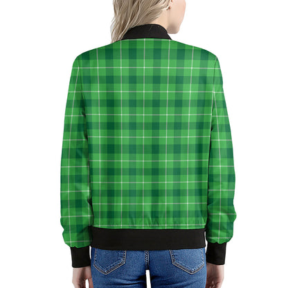 Shamrock Green Plaid Pattern Print Women's Bomber Jacket