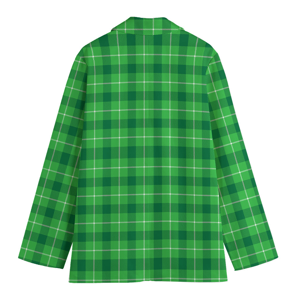 Shamrock Green Plaid Pattern Print Women's Cotton Blazer