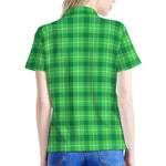 Shamrock Green Plaid Pattern Print Women's Polo Shirt