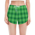 Shamrock Green Plaid Pattern Print Women's Split Running Shorts
