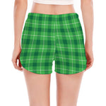 Shamrock Green Plaid Pattern Print Women's Split Running Shorts