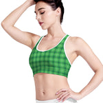 Shamrock Green Plaid Pattern Print Women's Sports Bra