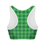 Shamrock Green Plaid Pattern Print Women's Sports Bra