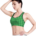 Shamrock Green Plaid Pattern Print Women's Sports Bra