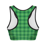 Shamrock Green Plaid Pattern Print Women's Sports Bra