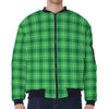 Shamrock Green Plaid Pattern Print Zip Sleeve Bomber Jacket