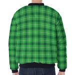 Shamrock Green Plaid Pattern Print Zip Sleeve Bomber Jacket