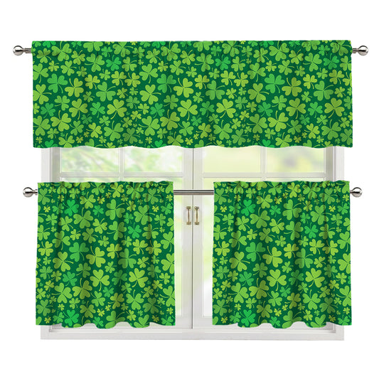 Shamrock Leaf St. Patrick's Day Print 3 Piece Kitchen Curtains