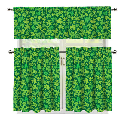 Shamrock Leaf St. Patrick's Day Print 3 Piece Kitchen Curtains