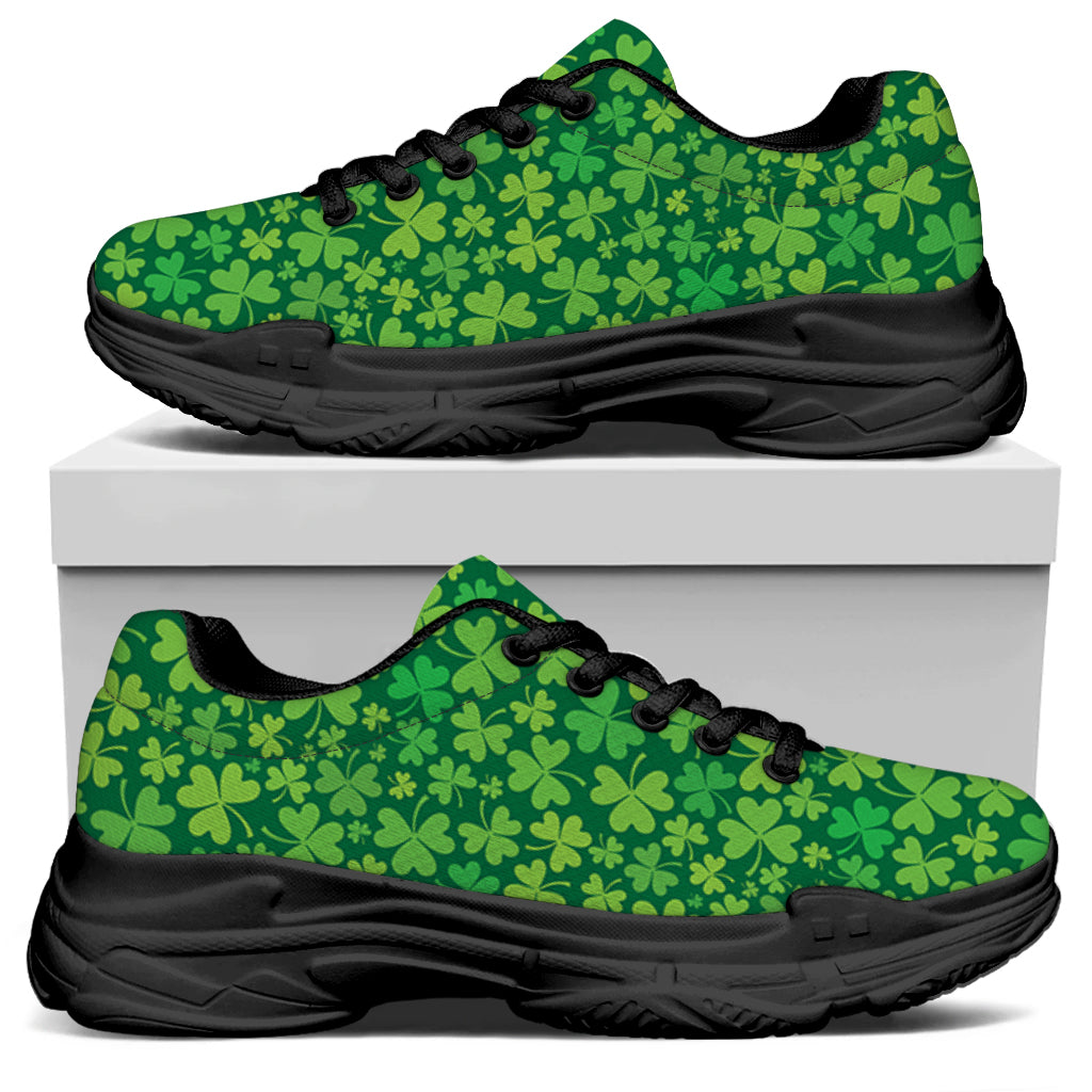 Shamrock Leaf St. Patrick's Day Print Black Chunky Shoes