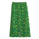 Shamrock Leaf St. Patrick's Day Print Cotton Front Slit Maxi Skirt