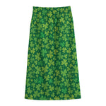 Shamrock Leaf St. Patrick's Day Print Cotton Front Slit Maxi Skirt