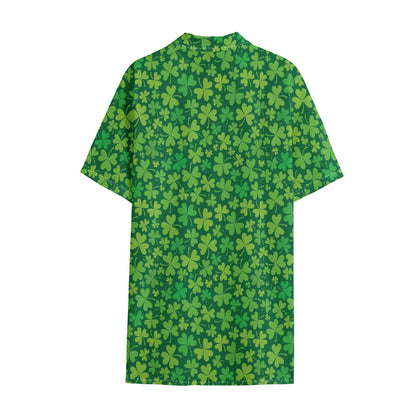 Shamrock Leaf St. Patrick's Day Print Cotton Hawaiian Shirt