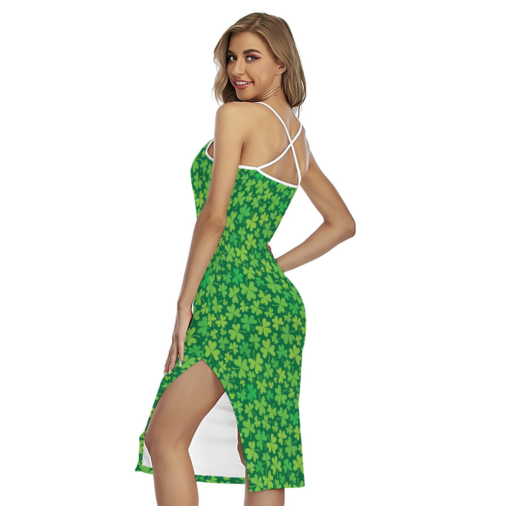Shamrock Leaf St. Patrick's Day Print Cross Back Cami Dress