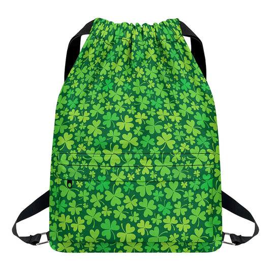 Shamrock Leaf St. Patrick's Day Print Drawstring Backpack