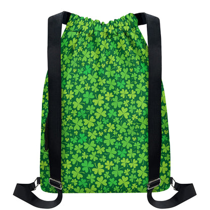 Shamrock Leaf St. Patrick's Day Print Drawstring Backpack