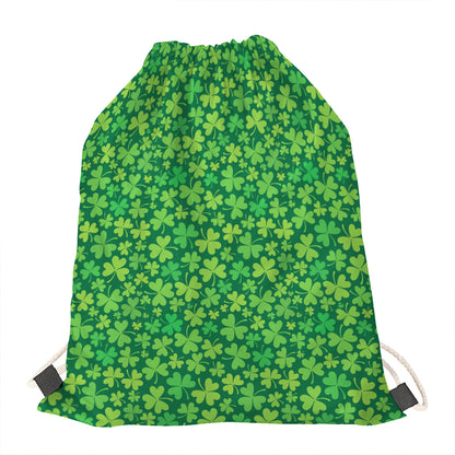 Shamrock Leaf St. Patrick's Day Print Drawstring Bag