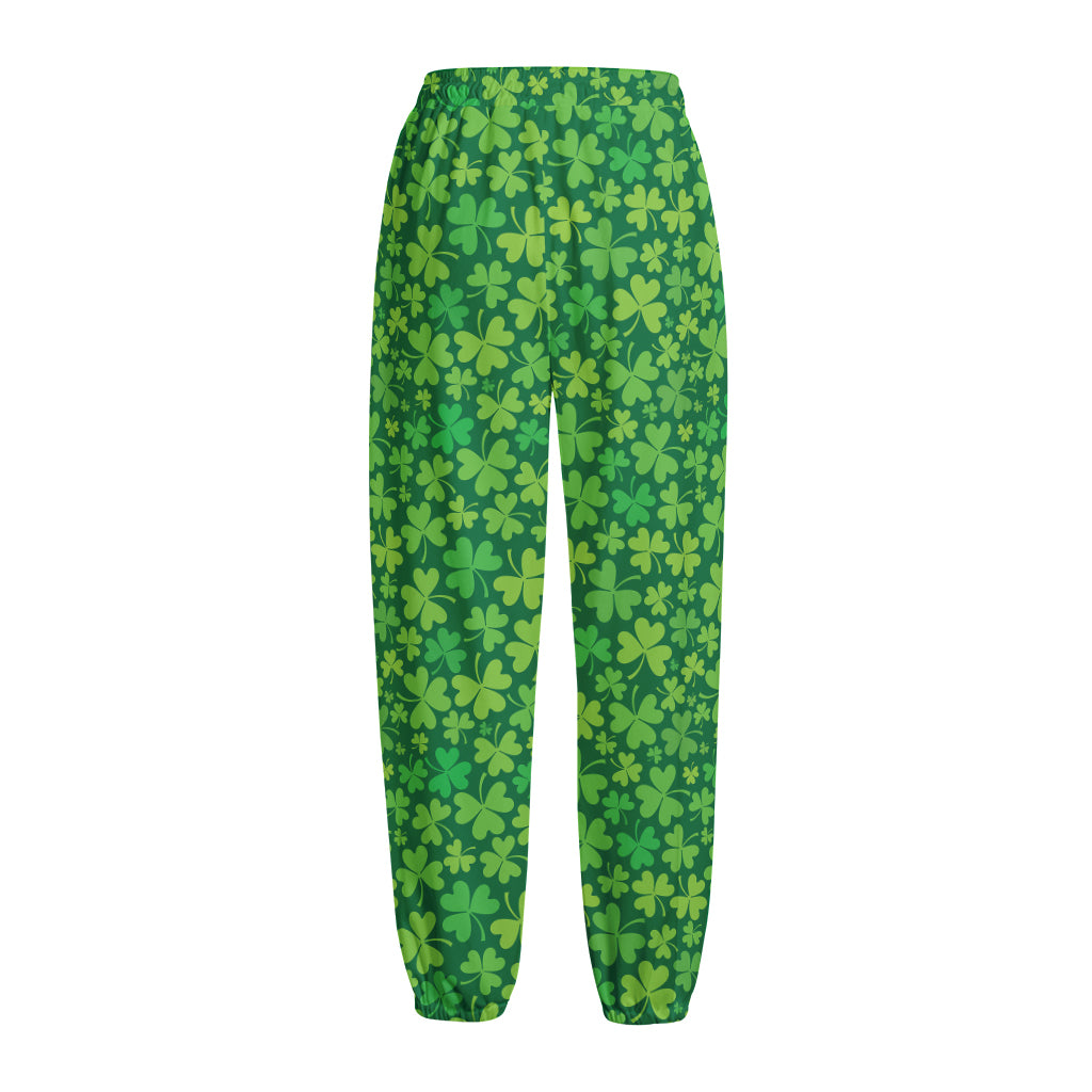 Shamrock Leaf St. Patrick's Day Print Fleece Lined Knit Pants