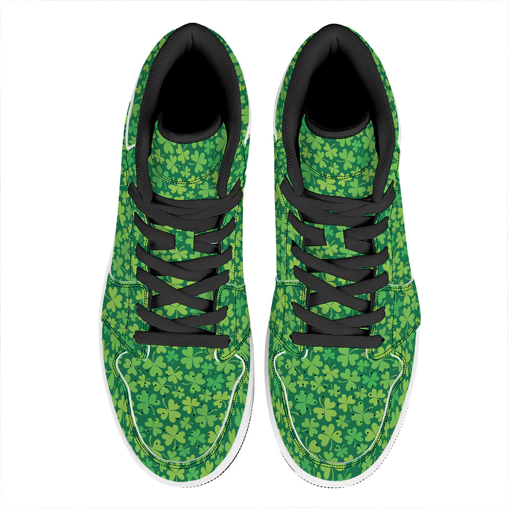 Shamrock Leaf St. Patrick's Day Print High Top Leather Sneakers