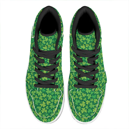 Shamrock Leaf St. Patrick's Day Print High Top Leather Sneakers