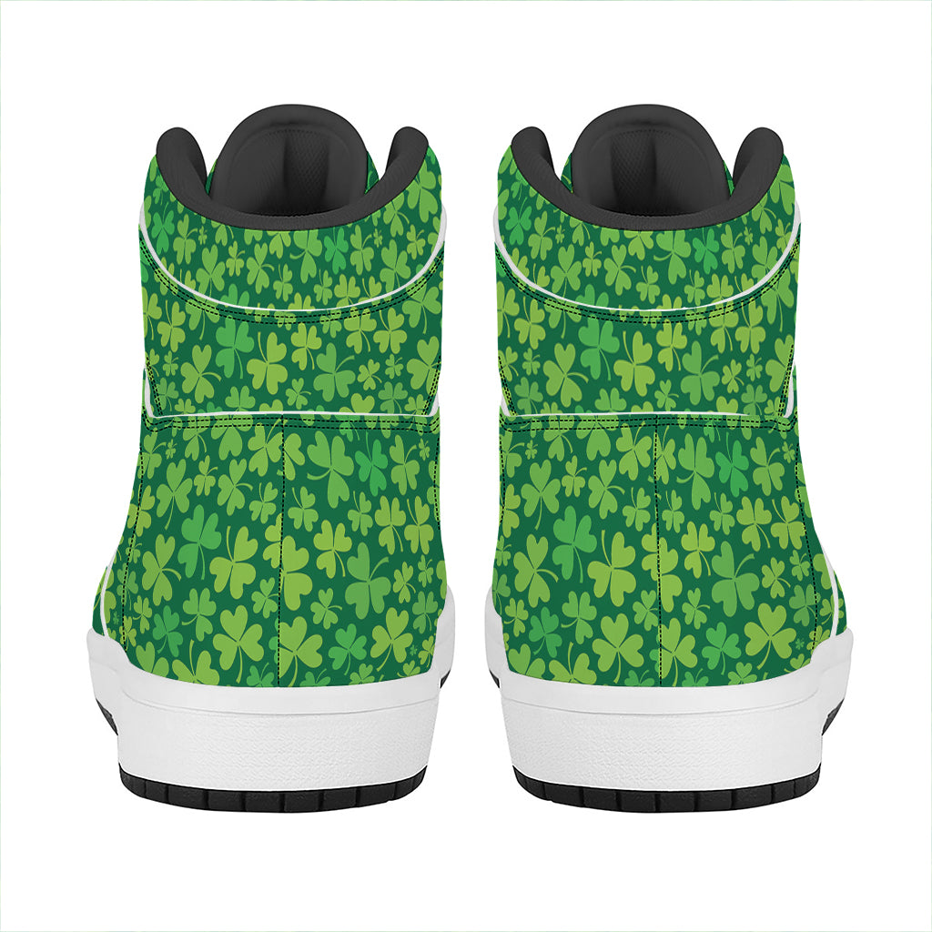 Shamrock Leaf St. Patrick's Day Print High Top Leather Sneakers
