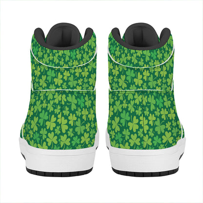 Shamrock Leaf St. Patrick's Day Print High Top Leather Sneakers