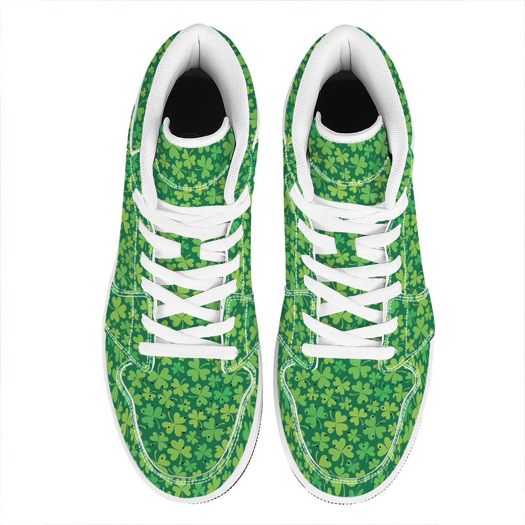 Shamrock Leaf St. Patrick's Day Print High Top Leather Sneakers