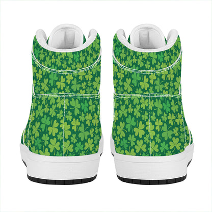 Shamrock Leaf St. Patrick's Day Print High Top Leather Sneakers