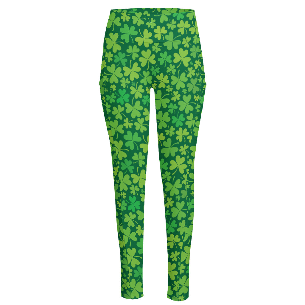 Shamrock Leaf St. Patrick's Day Print High-Waisted Pocket Leggings
