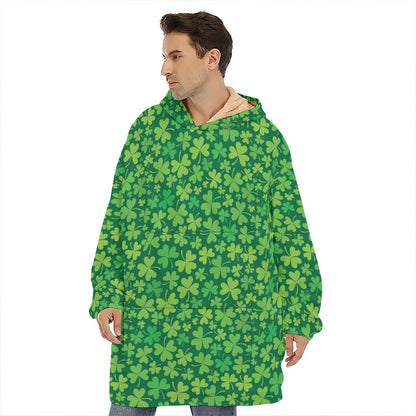 Shamrock Leaf St. Patrick's Day Print Hoodie Blanket