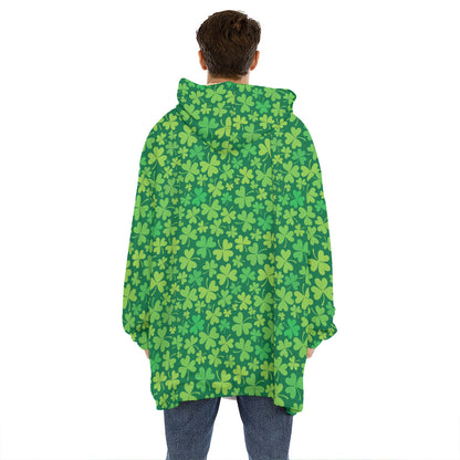 Shamrock Leaf St. Patrick's Day Print Hoodie Blanket