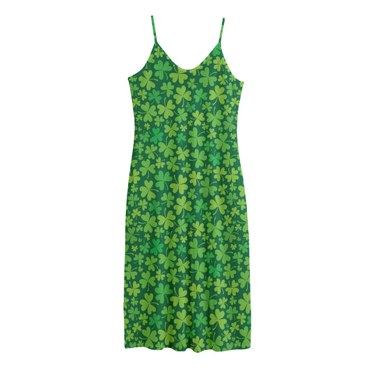 Shamrock Leaf St. Patrick's Day Print Jersey Midi Cami Dress