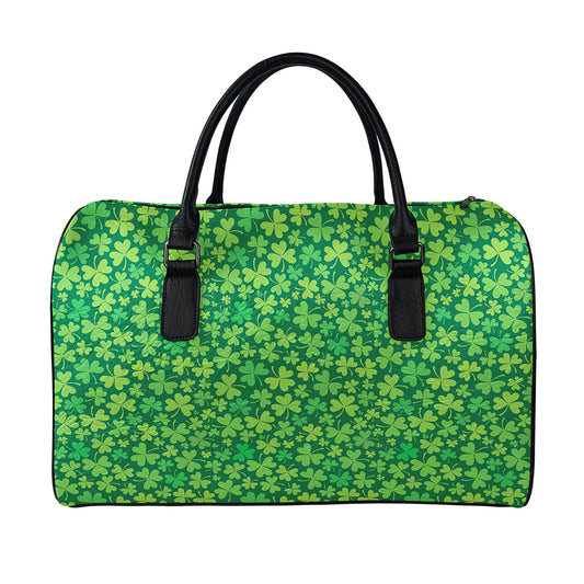 Shamrock Leaf St. Patrick's Day Print Leather Duffle Bag