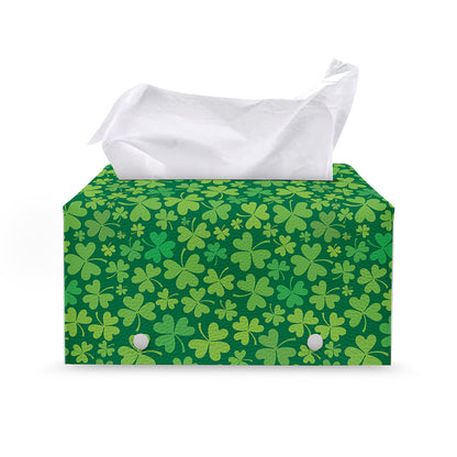 Shamrock Leaf St. Patrick's Day Print Leather Tissue Box Cover