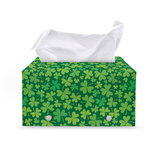 Shamrock Leaf St. Patrick's Day Print Leather Tissue Box Cover