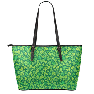 Shamrock Leaf St. Patrick's Day Print Leather Tote Bag