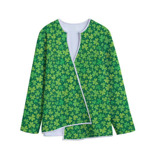 Shamrock Leaf St. Patrick's Day Print Long Sleeve Short Coat