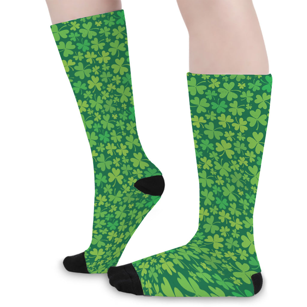 Shamrock Leaf St. Patrick's Day Print Long Socks