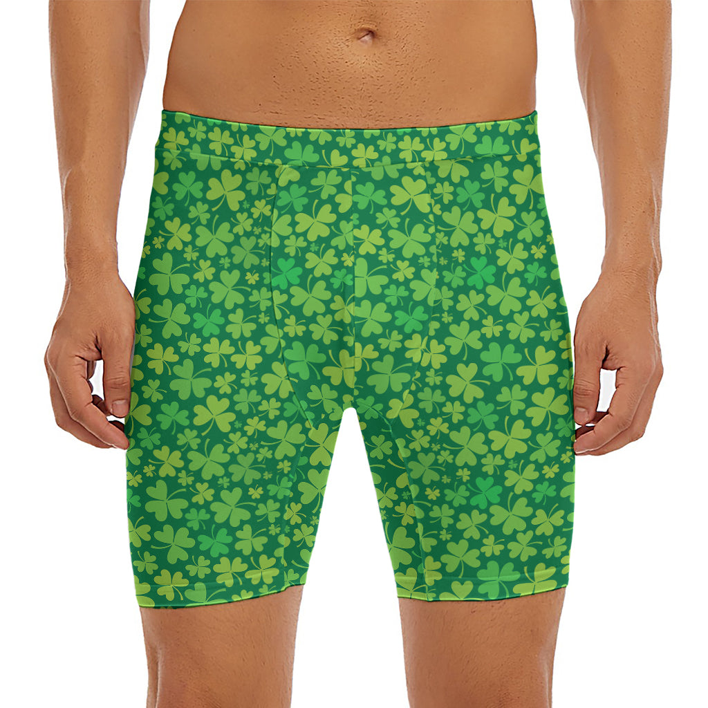 Shamrock Leaf St. Patrick's Day Print Men's Long Boxer Briefs